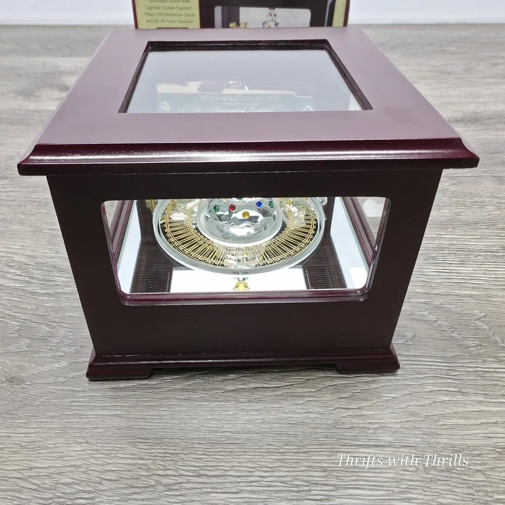 Vintage Crystal Showcase Holiday Music Box With Moving Train, Music, And Lights